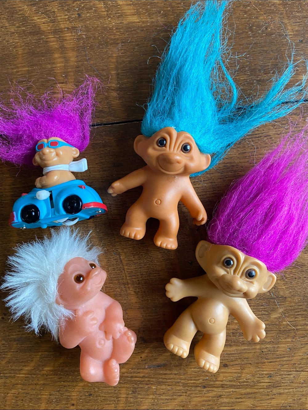 4pc Assorted Vintage 1990s Troll Lot Collectible Toys Car Lucky Dolls Nostalgic